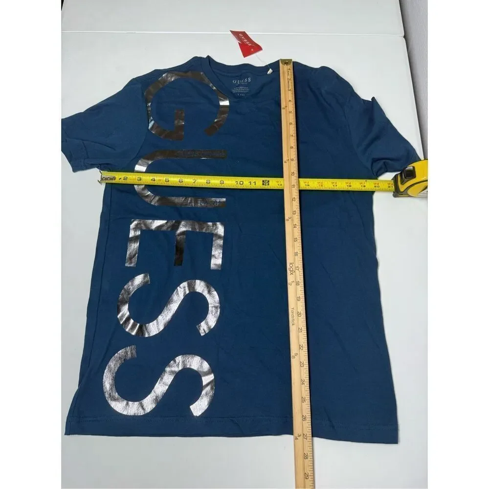 NWT GUESS Los Angeles Men’s Short Sleeve T-Shirt Size M Blue w/Dark Silver - Picture 3 of 6